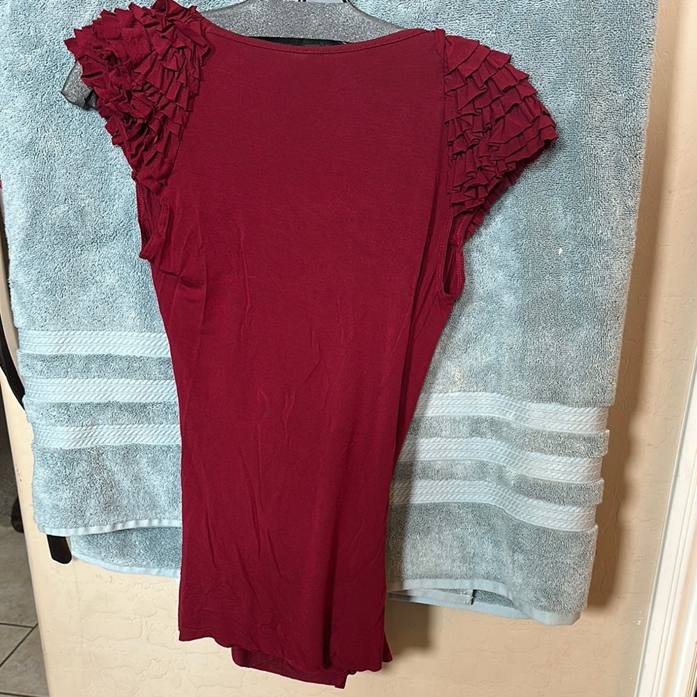 Chic Deep Red Ruffle Sleeve Blouse - Picture 4 of 6